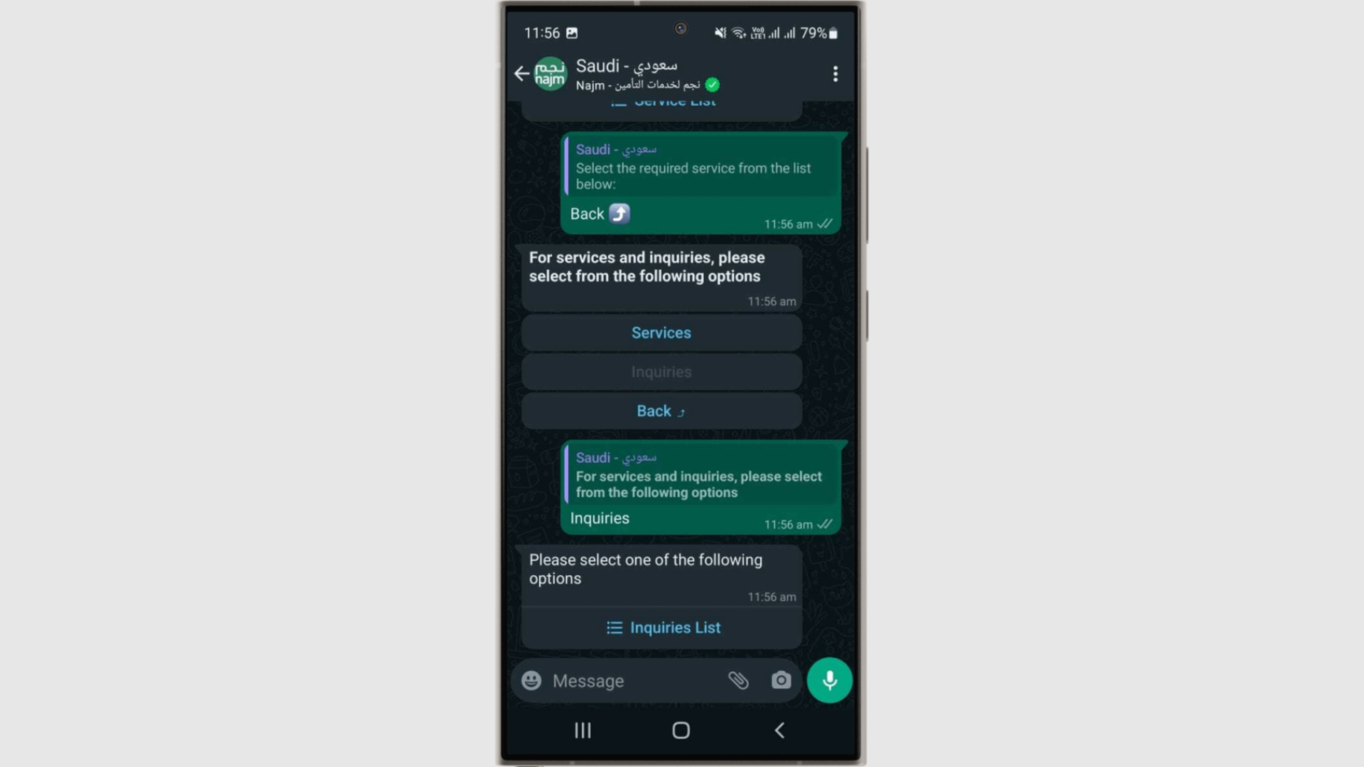 Najm's chatbot converses with customers.