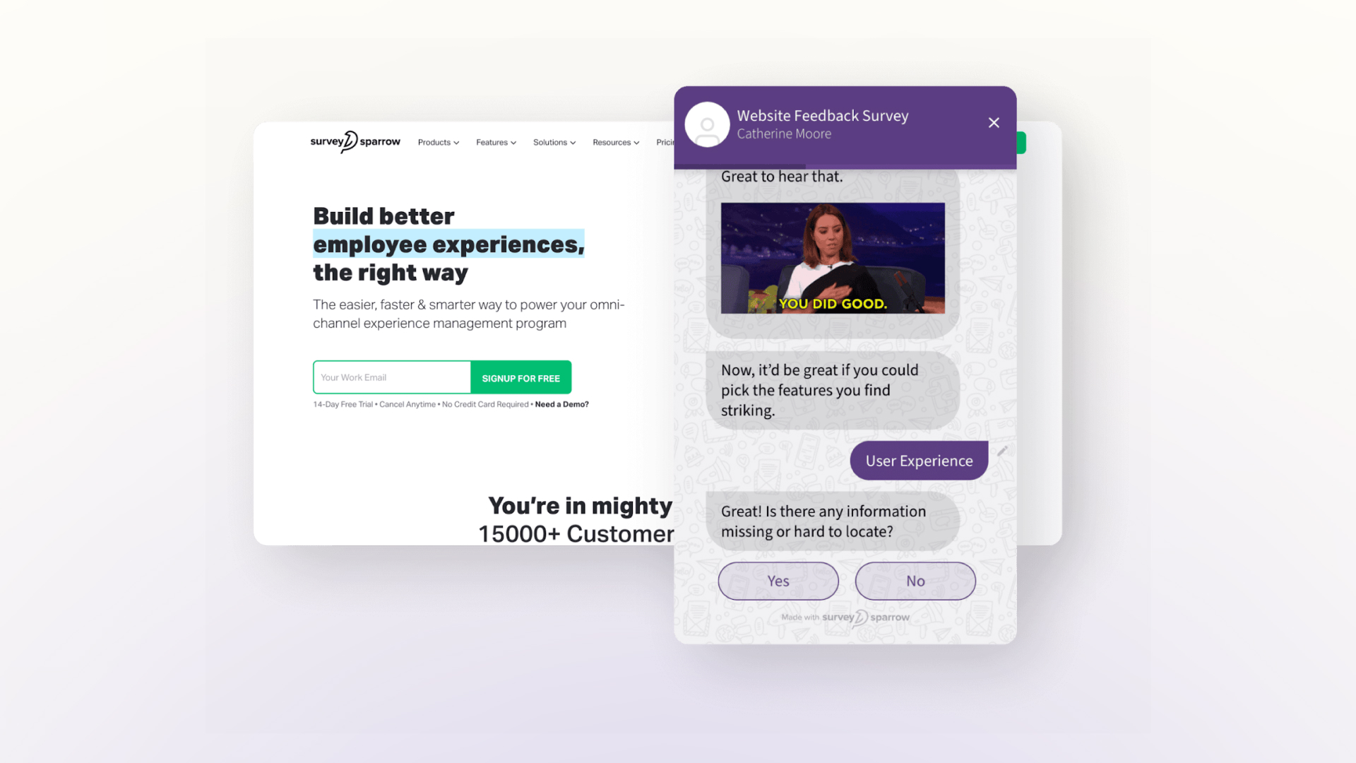 SurveySparrow's chatbot converses with customers.