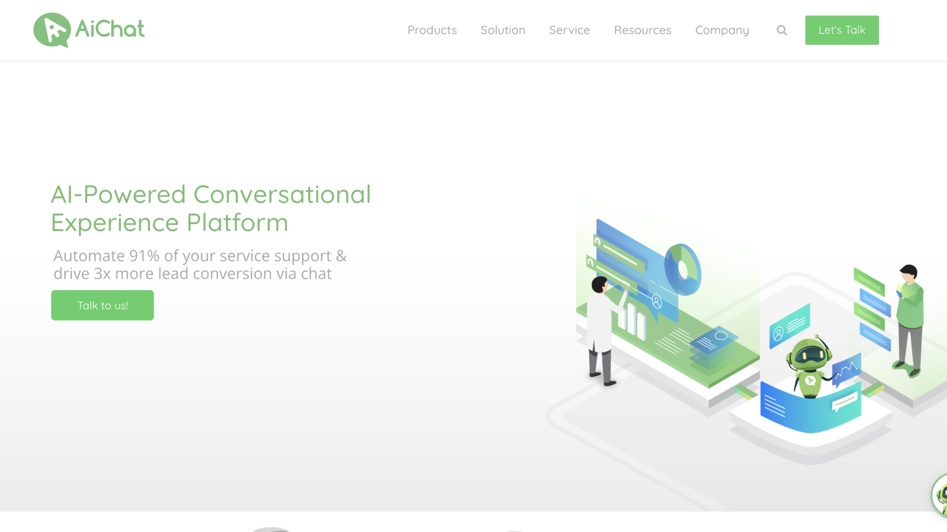 AiChat's website homepage, tailoring custom chatbot solutions for Singaporean SMEs.