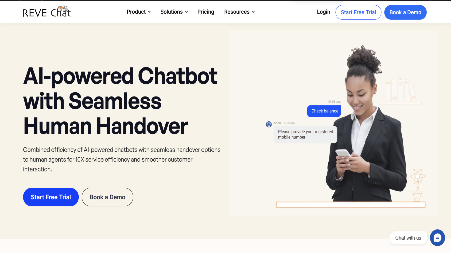 REVE Chat's website homepage, tailoring custom chatbot solutions for Singaporean SMEs.