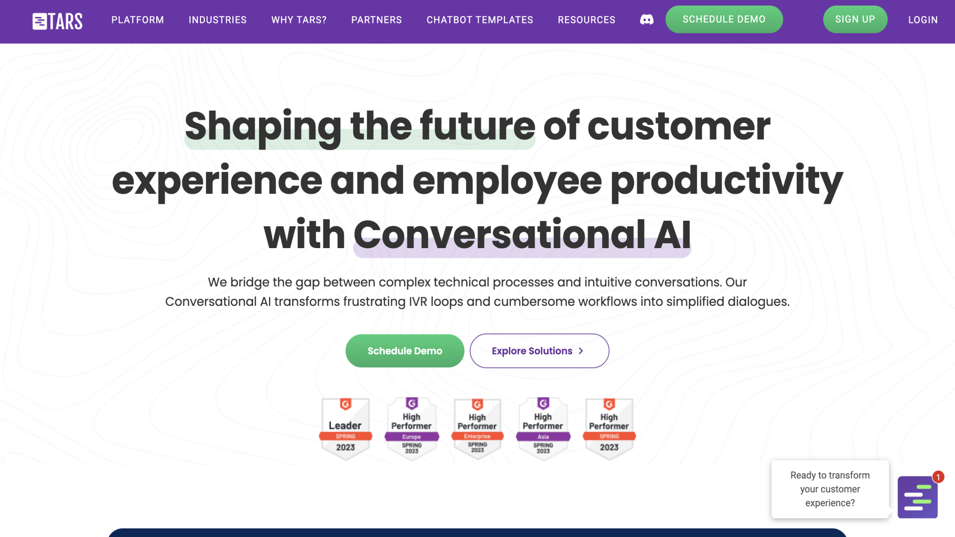 TARS's website homepage, tailoring custom chatbot solutions for Singaporean SMEs.