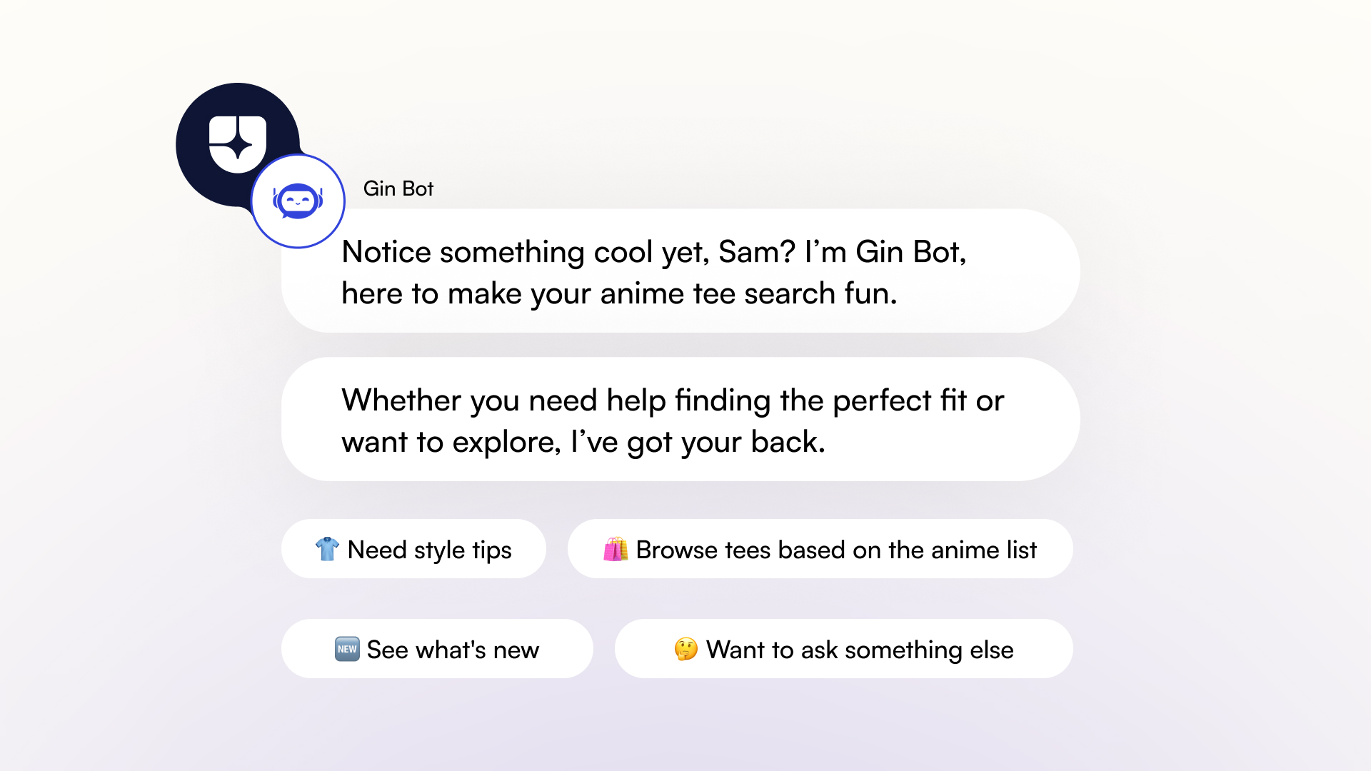 A chatbot welcome message that engages the user at the right moment.