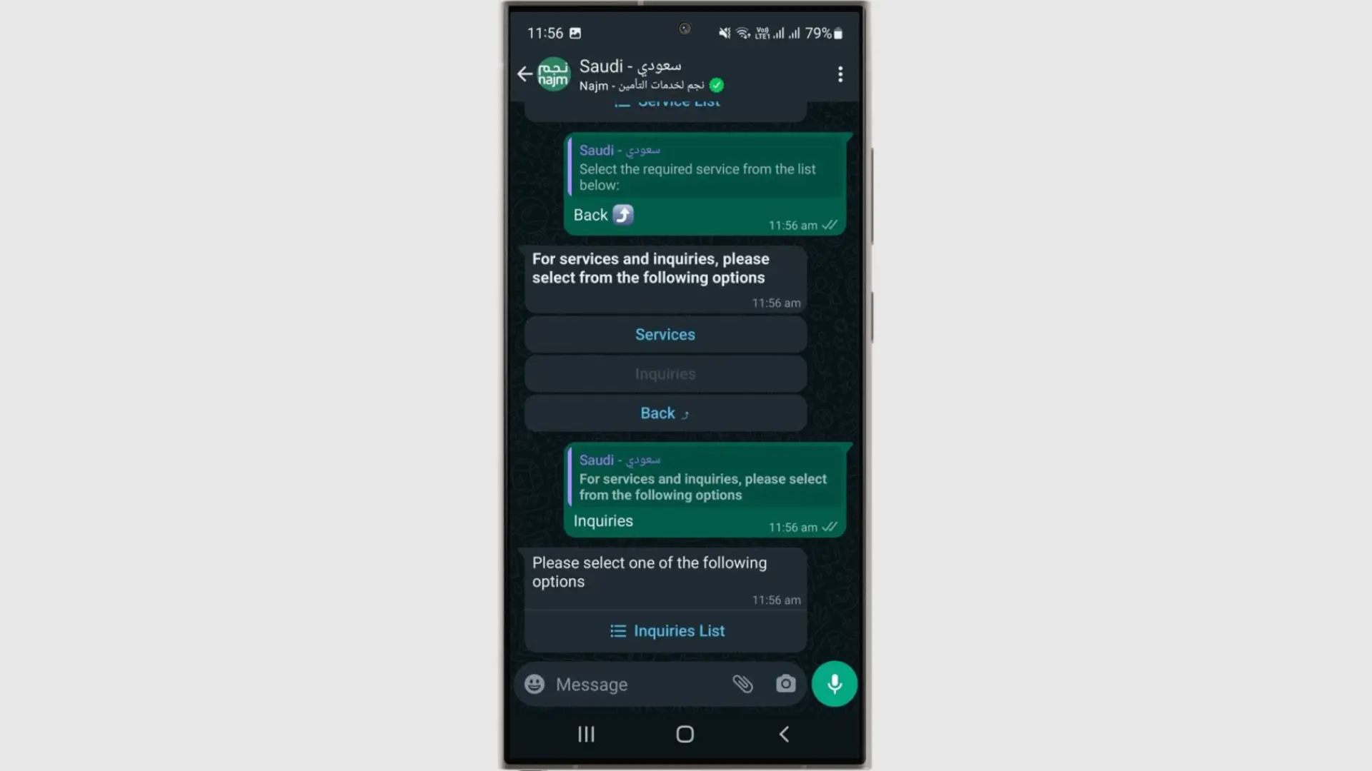 Najm's WhatsApp conversational marketing chatbot interacts with customers