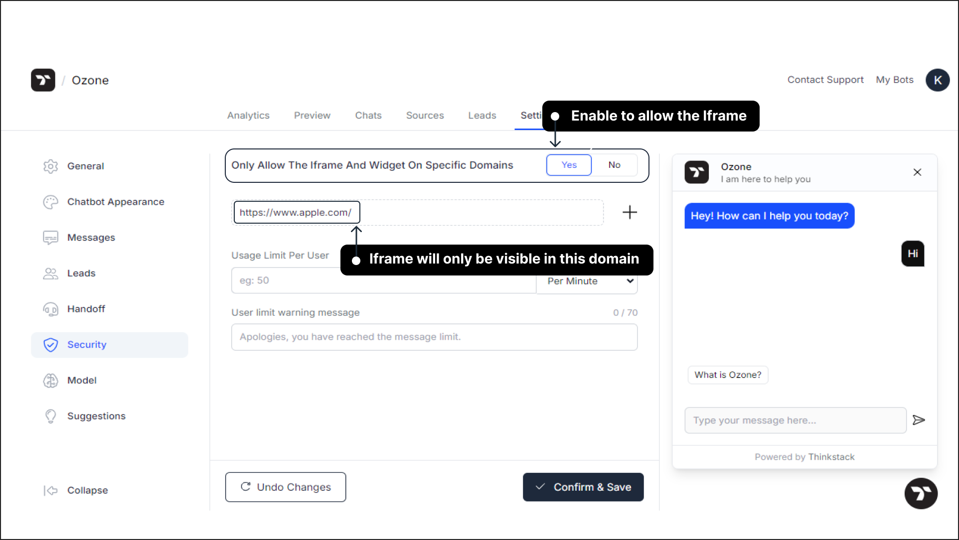 Make the allow iframe settings