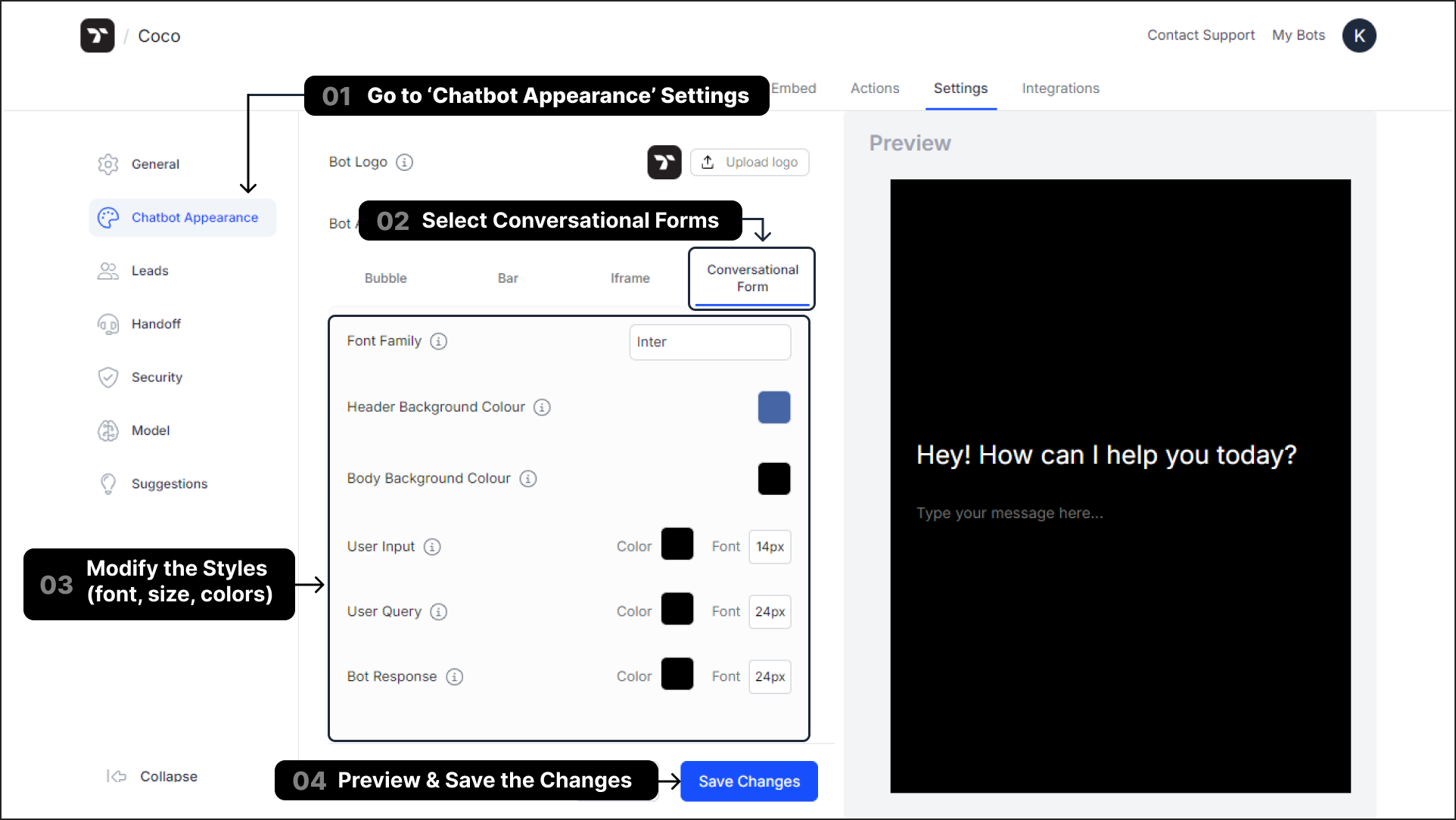 Customize the conversational form appearance