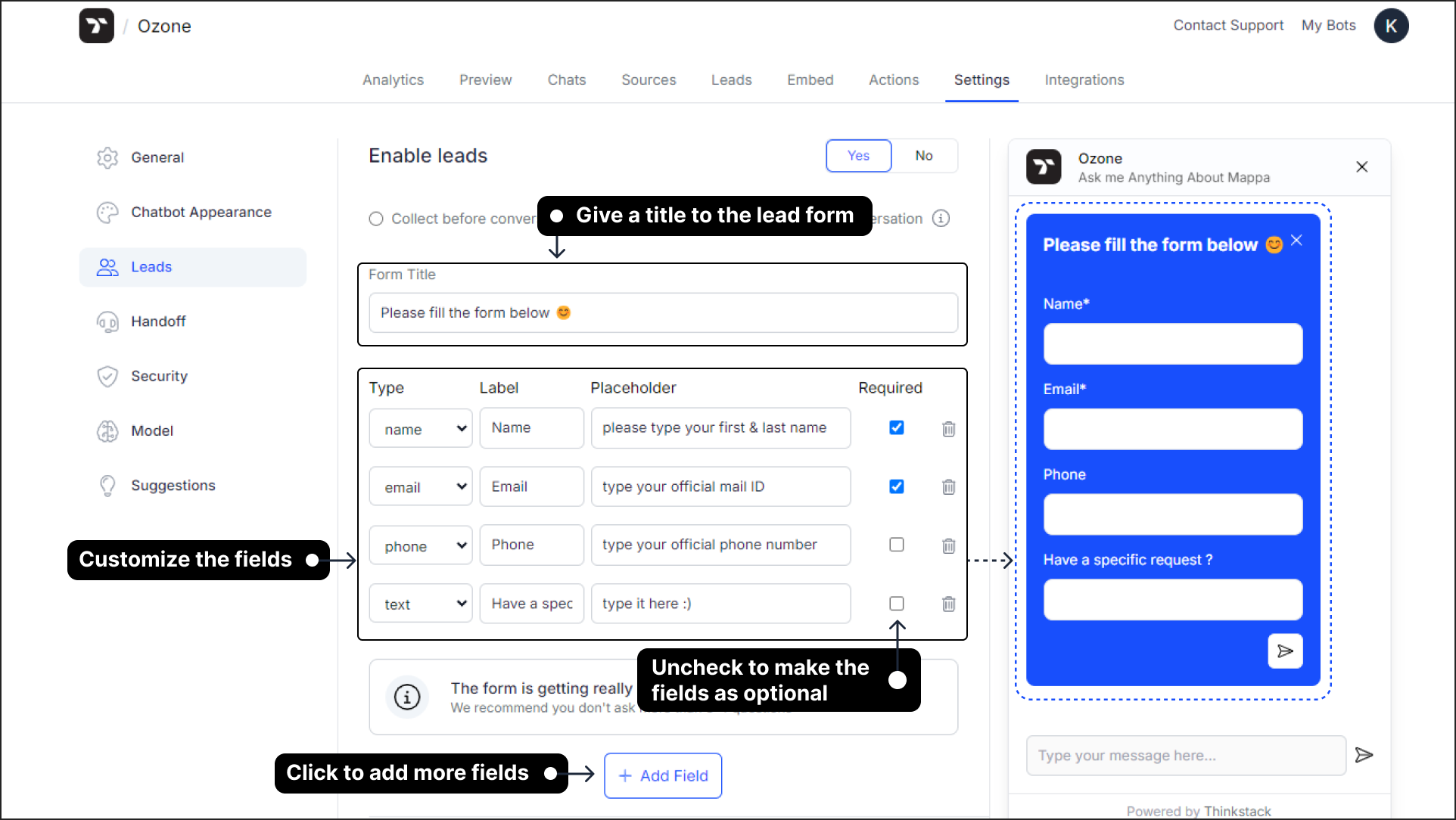 Customize the lead forms