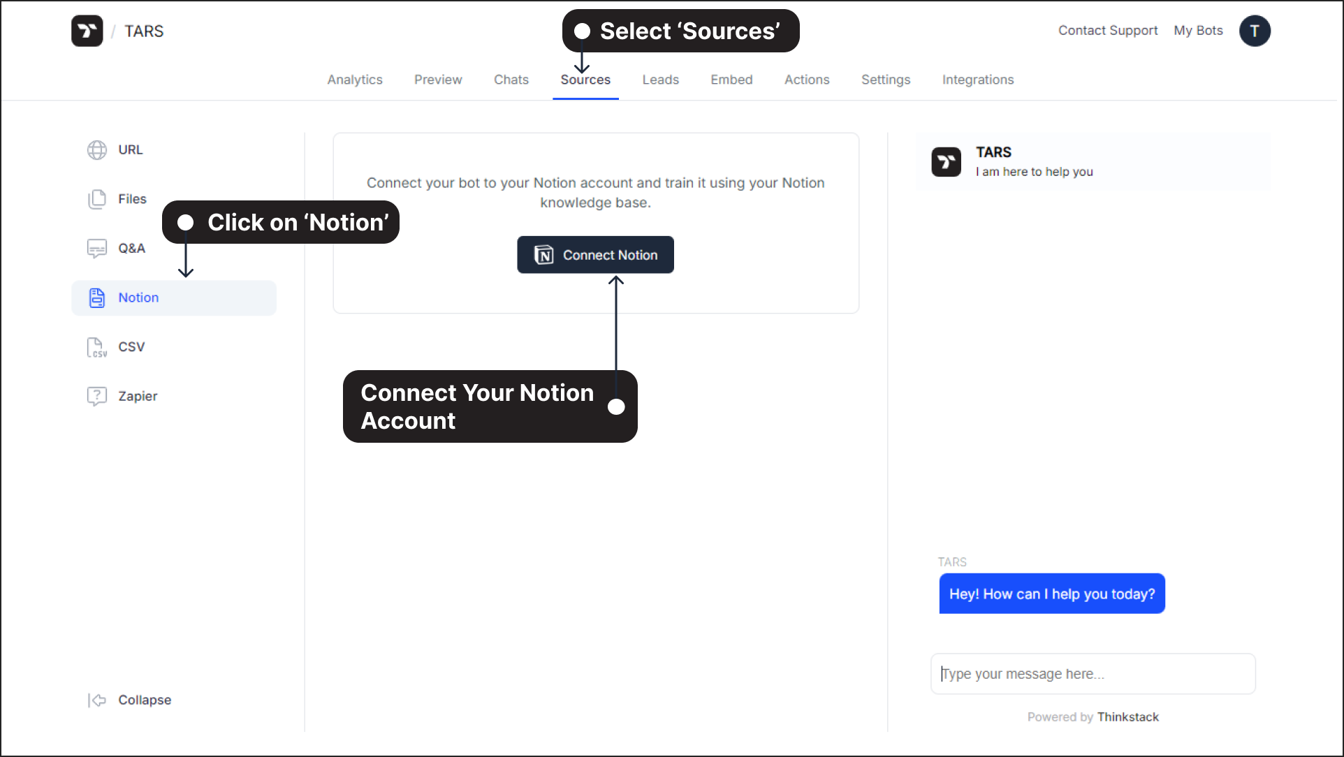 Go to sources and select Notion