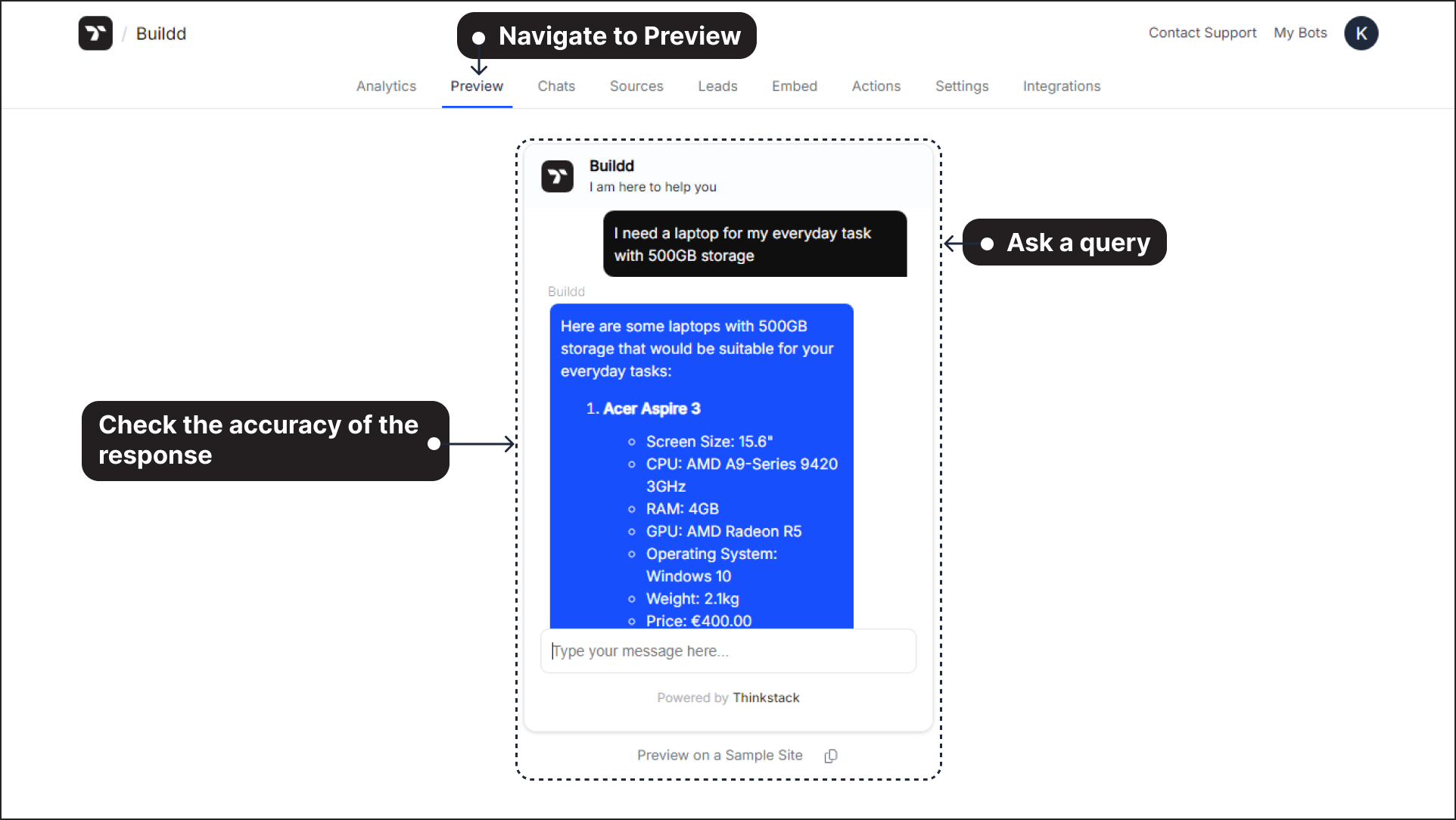 Test the accuracy of the response of your chatbot