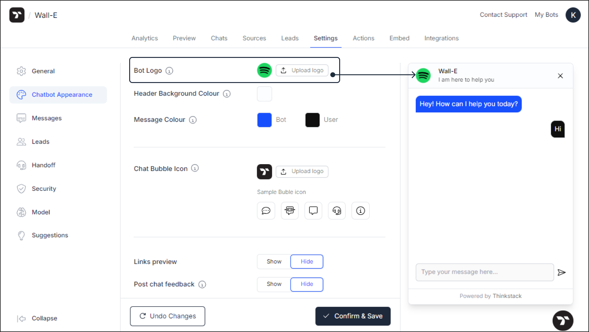 Upload chatbot logo