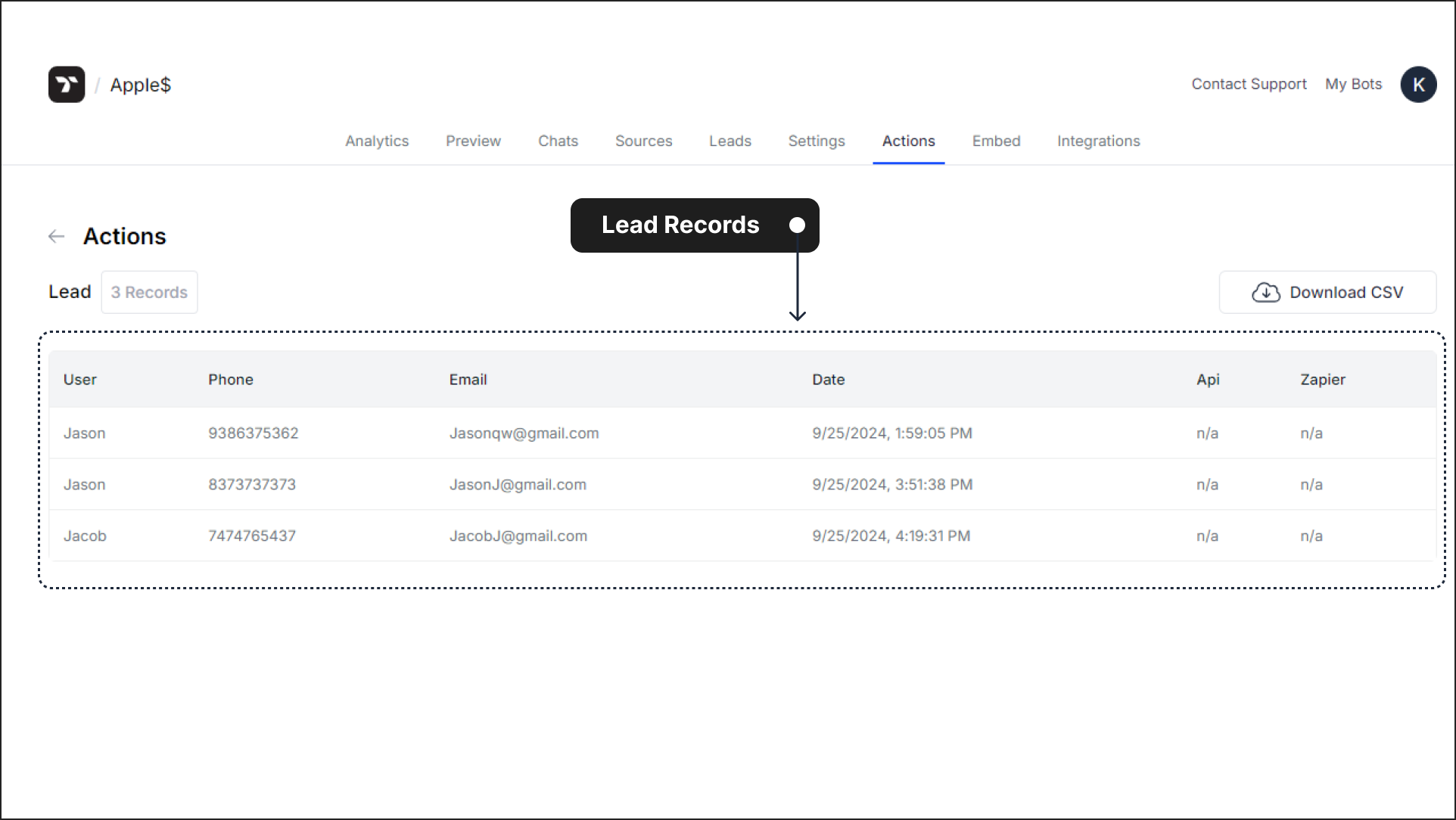 View Leads Records