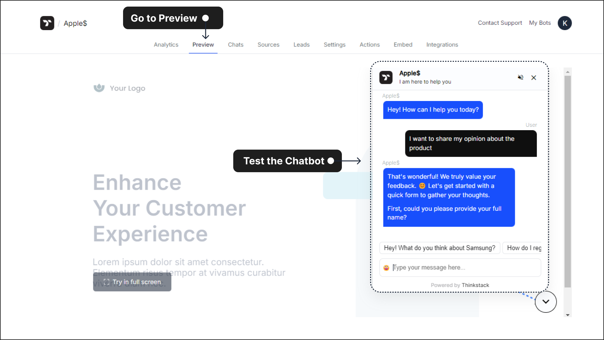 Preview and Test Customer Feedback