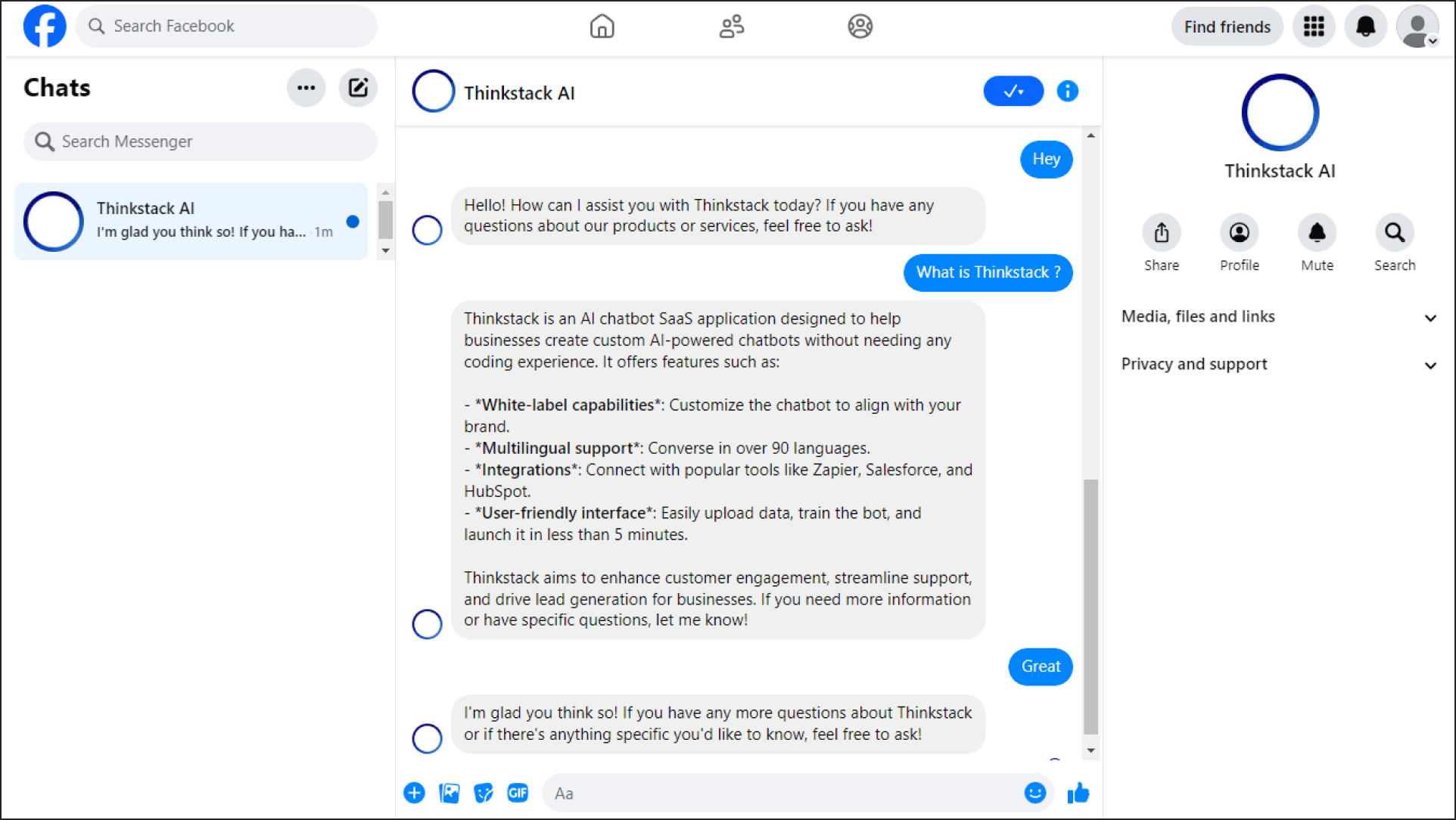 test-chatbot by asking questions to the messenger page which you have integrated