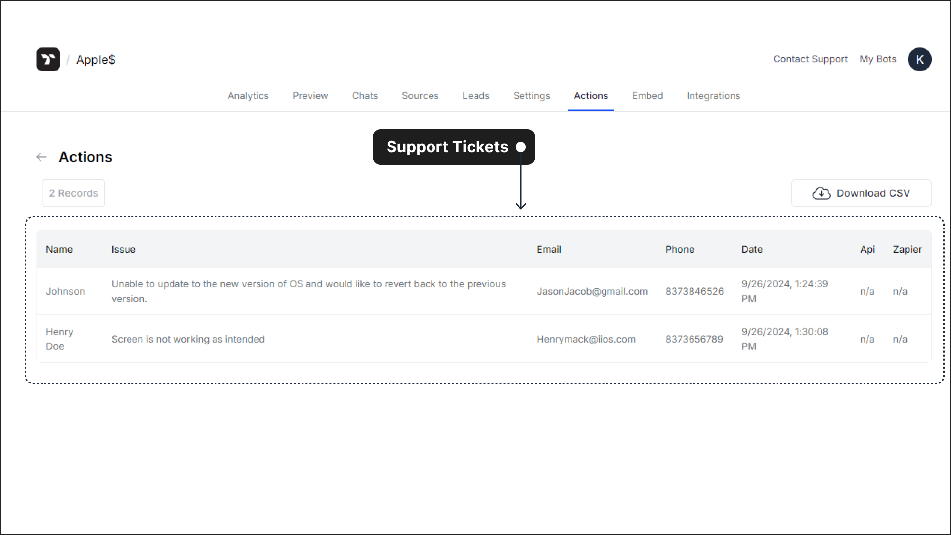 View Support Tickets