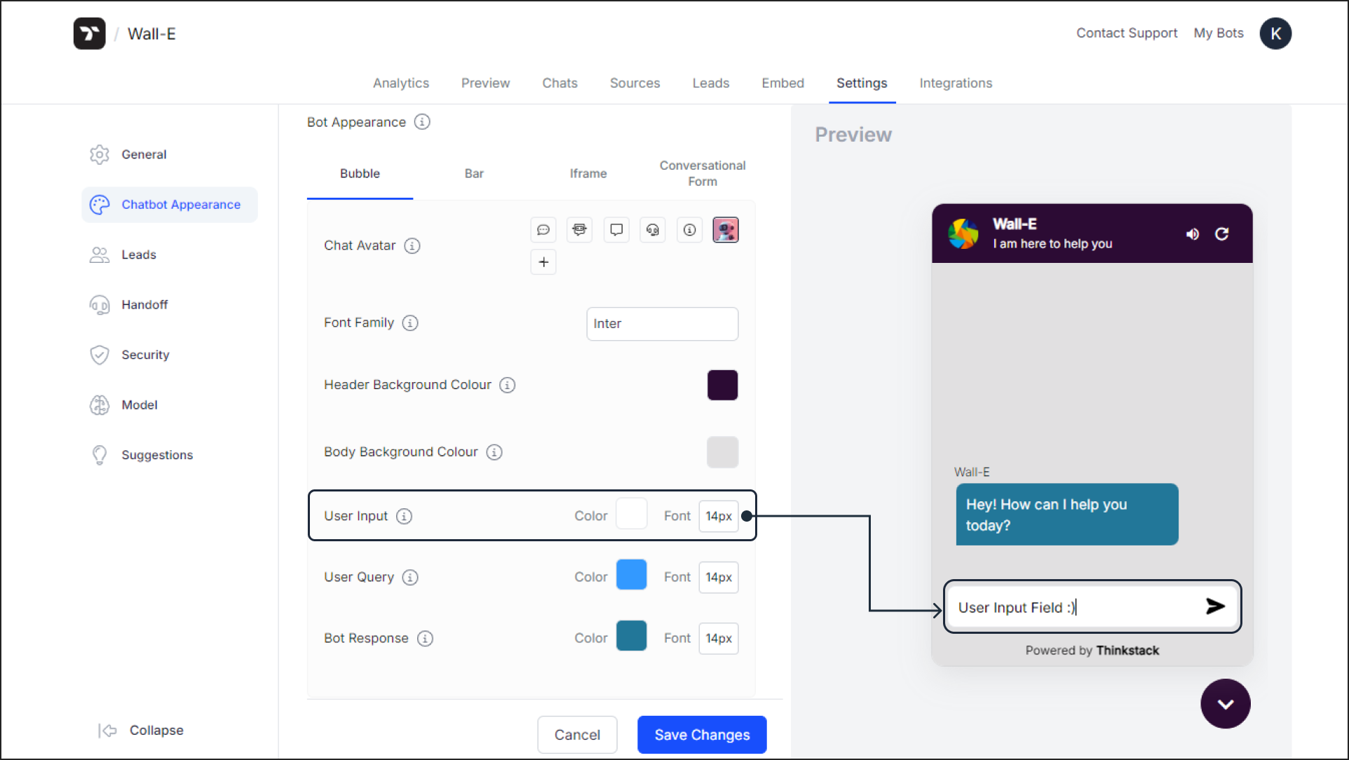 Choose a  color for user input field