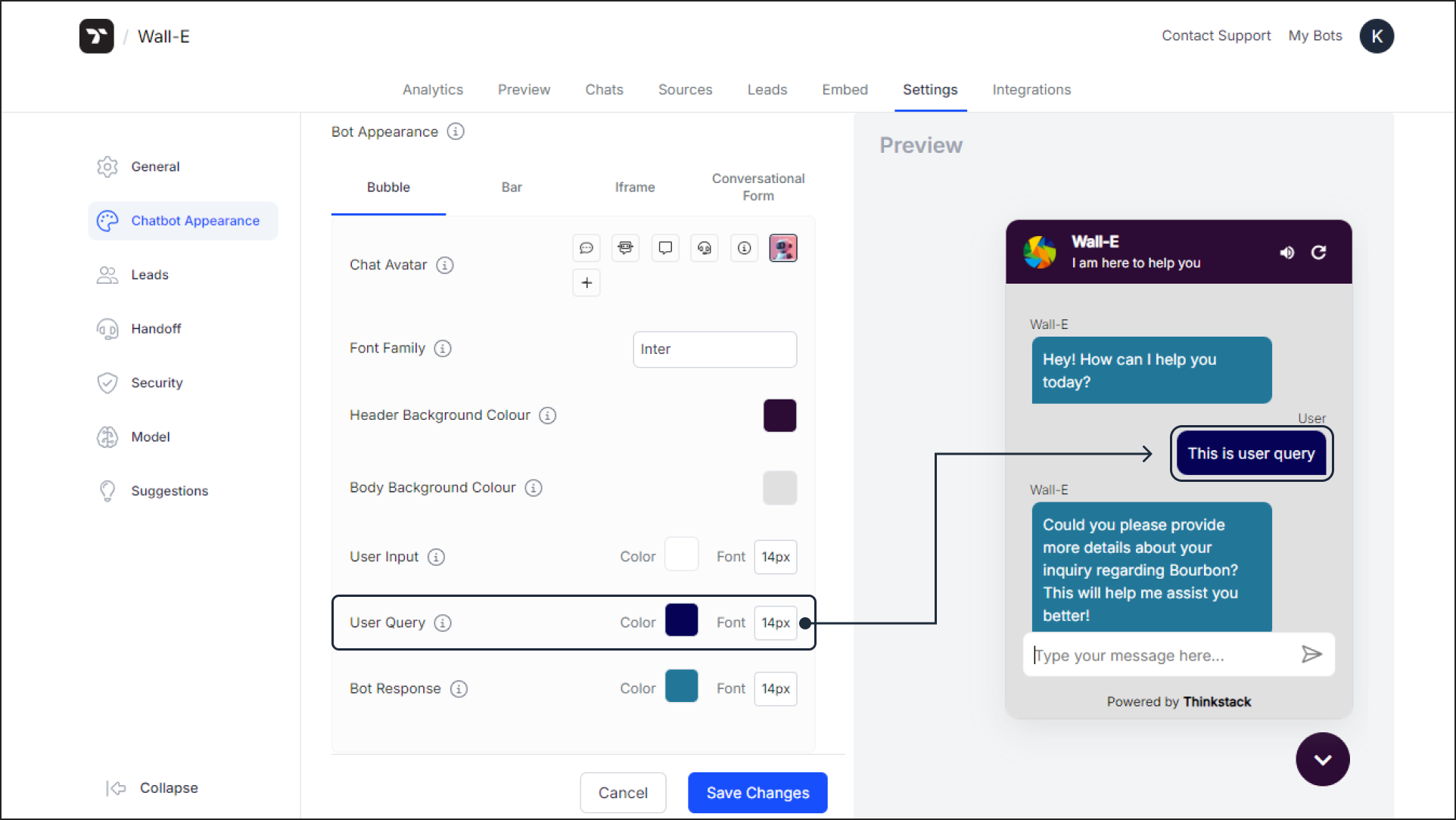 Choose a  color for user input field